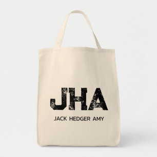 TOTE BAG MINIMAL NOIR MONOGRAMME À TROIS LETTRES NOM NATURE