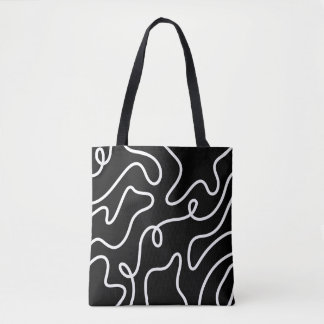 Tote Bag Minimalist Black and White Wavy Line Art