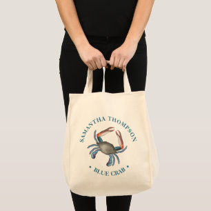 Tote Bag Minimalist Blue Crab Simple Nautical Blue Crab