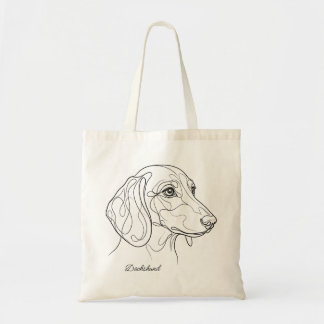 Tote Bag Minimalist Dachshund Line Drawing Custom Pet Name