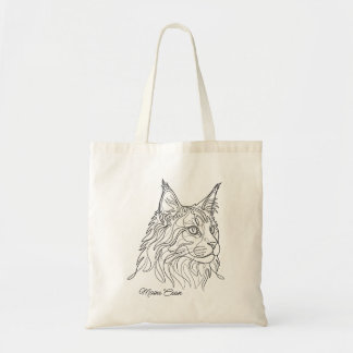 Tote Bag Minimalist Maine Coon Line Drawing Custom Pet Name