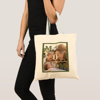 Tote Bag Minimalist Olive Green Custom Photo Mom Keepsake