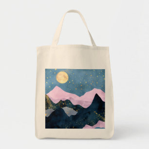 Tote Bag Minimaliste Lune Étoiles Céleste Montagne Vallée