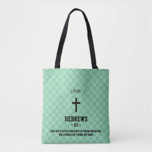 Tote Bag Mint Green Bible Motif Chapitre Verse Christian