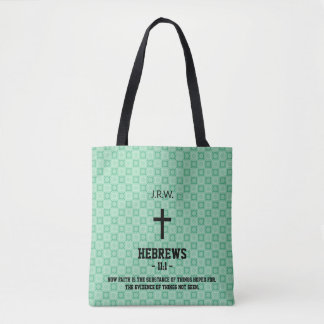 Tote Bag Mint Green Bible Motif Chapitre Verse Christian