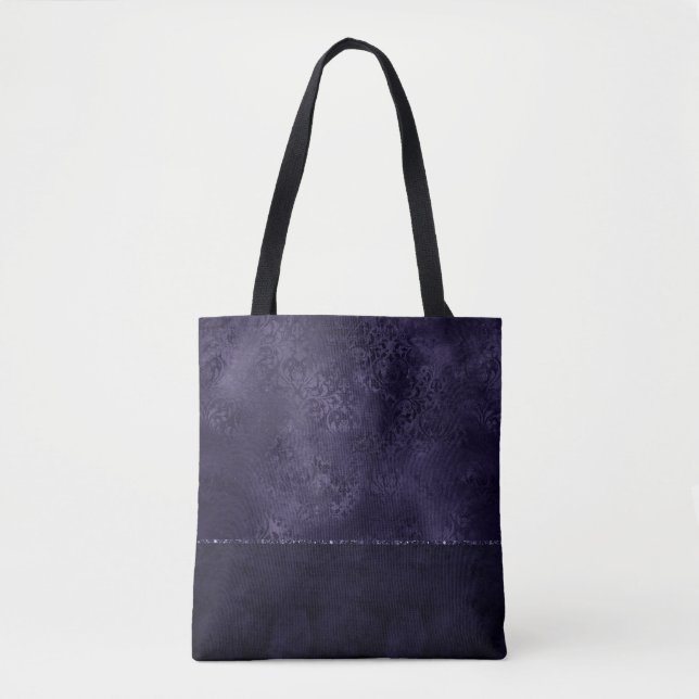 Tote Bag Minuit Indigo Romance | Satiny Grunge Damask (Devant)