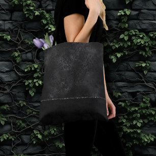 Tote Bag Minuit Onyx Romance Black Satiny Grunge Damask