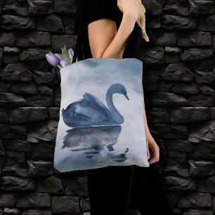 Tote Bag Misty Reflections   Moody Dusty Blue Swan sur le l