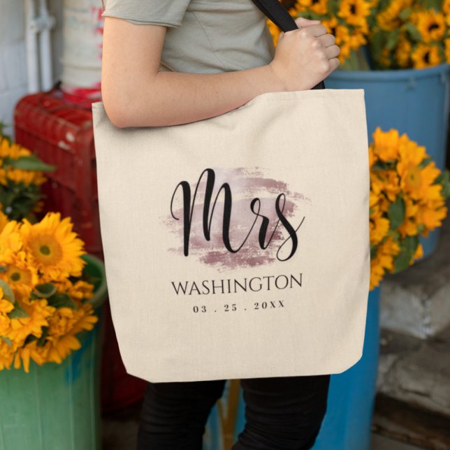 Tote Bag Mme Elegant Script Rose Gold Mariage Monogramme (Créateur téléchargé)