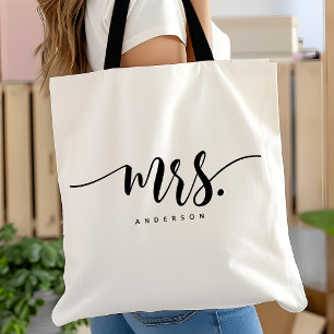 Tote Bag Mme Noir Blanc Nouveau Marié Script Personnalisé