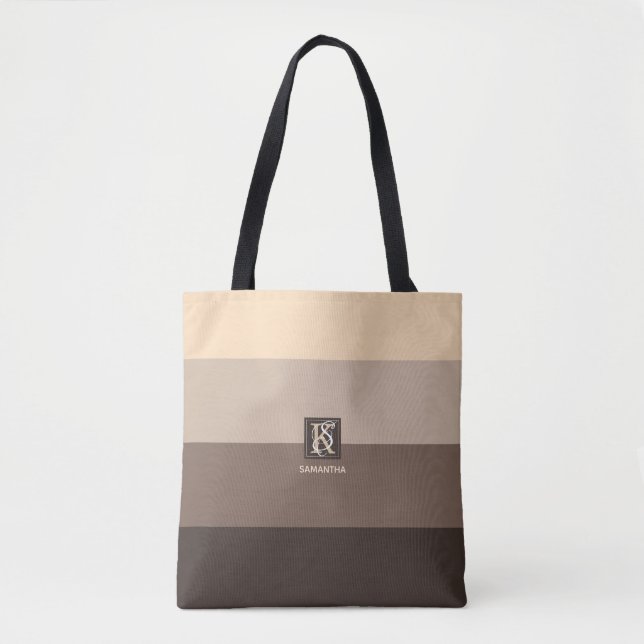 Tote Bag Mocha Latte Color palette Stripes monogram (Devant)