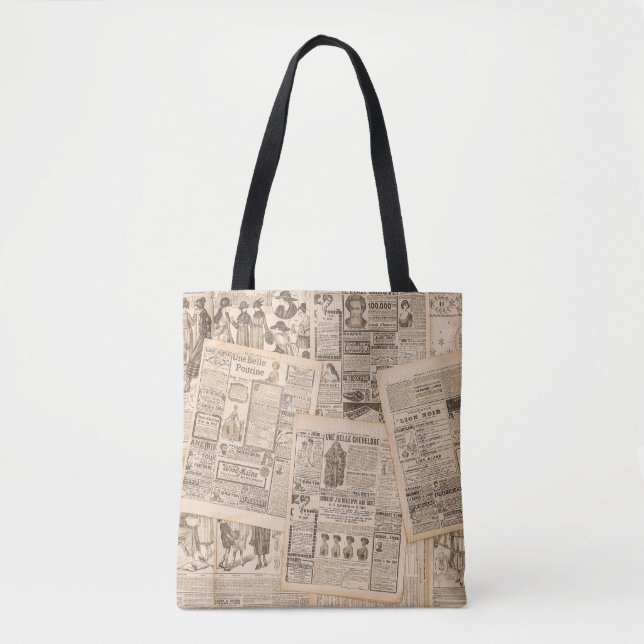 Tote Bag Mode antique : Pages publicitaires de journaux (Devant)