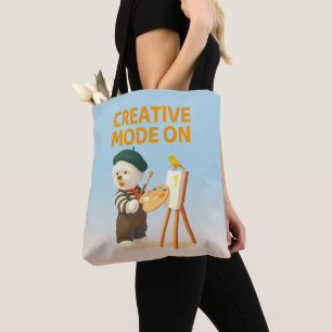 Tote Bag Mode Créatif Activé : Peintre Chien Bichon Artiste