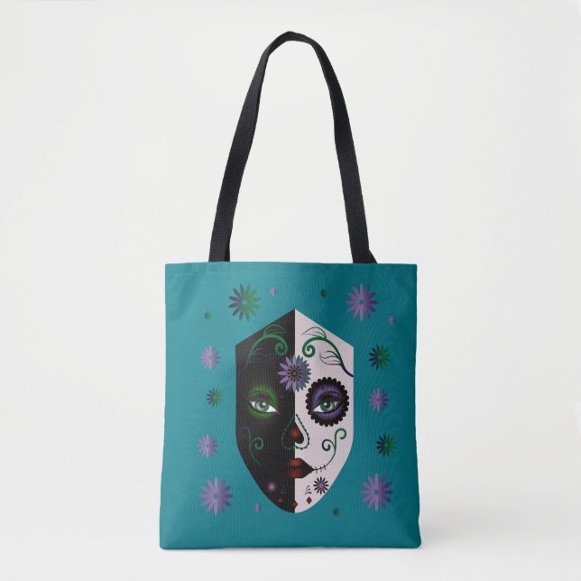 Tote Bag Mode Turquoise crâne de fille visage Fourre-tout s (Devant)