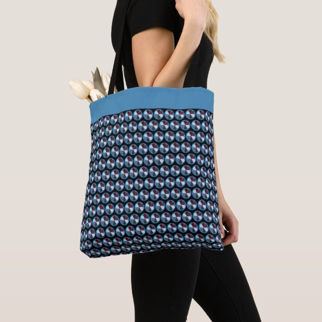 TOTE BAG MODÈLE ABSTRAIT GÉOMÉTRIQUE CIRLCE BLEU NOIR ROUGE (De près)