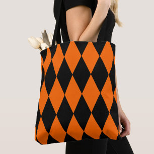 Tote Bag Modèle Damier Diamants Harlequin Noir Orange 