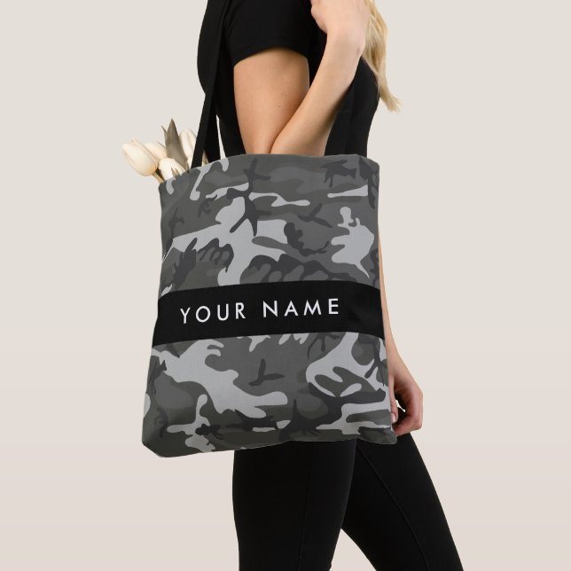 Tote Bag Modèle de camouflage gris, Votre nom, Personnalise (De près)
