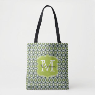 Tote Bag Modèle de fleurs vertes monogramme