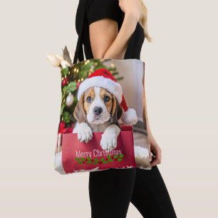 Tote Bag Modèle de Noël avec chiot Beagle,