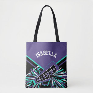 Tote Bag Modèle de pom-pom girl violet, sarcelle, noir et b