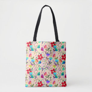 Tote Bag Modèle floral beige Arrière - plan coloré