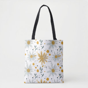 Tote Bag Modèle floral blanc et jaune