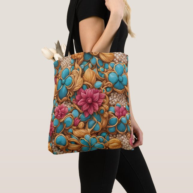 Tote Bag Modèle floral coloré (De près)