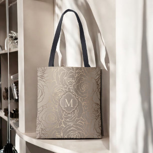 Tote Bag Modèle floral neutre élégant avec monogramme