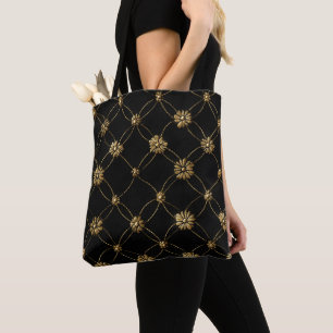 Tote Bag Modèle Floral Or de luxe sur un Arrière - plan noi