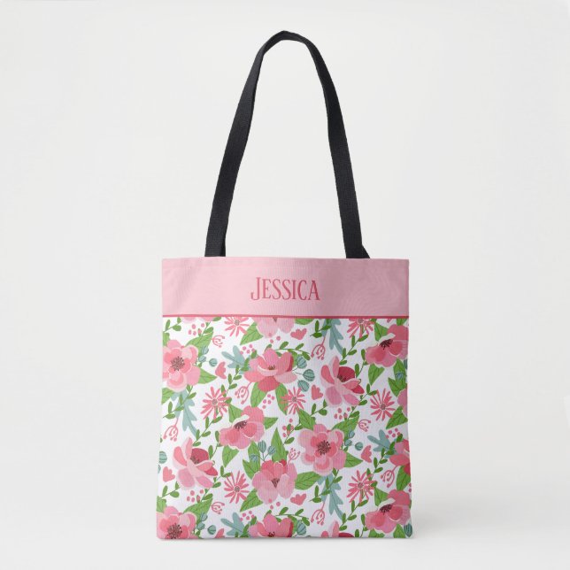 Tote Bag Modèle floral rose féminin (Devant)