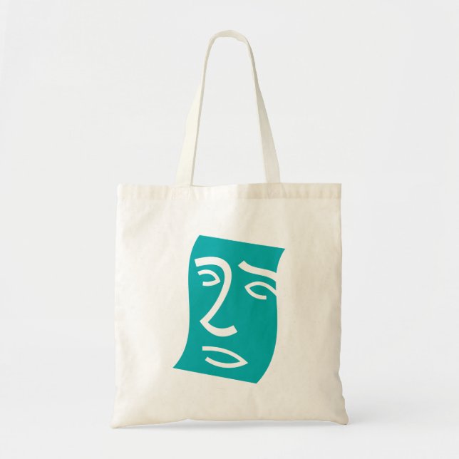 Tote Bag Modern Abstract Face Line Art Teal (Devant)