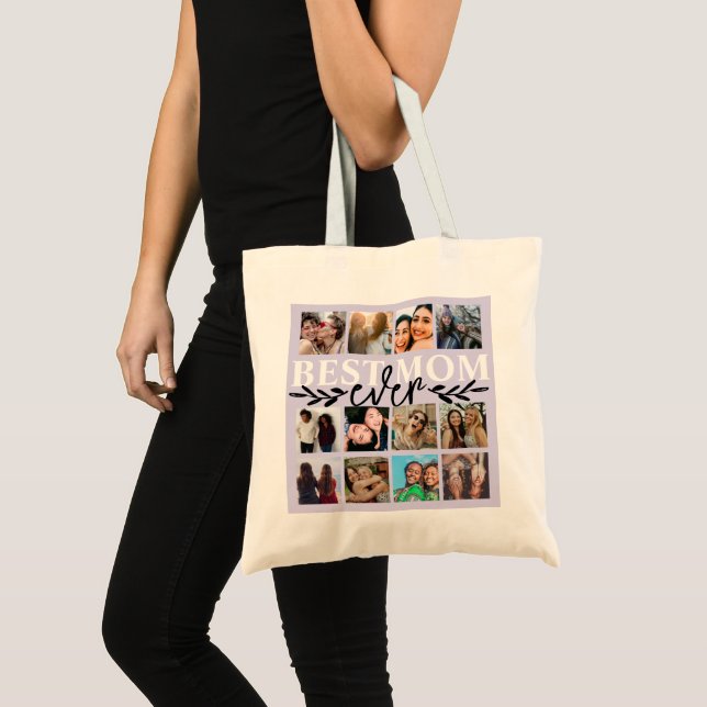 Tote Bag Modern Best Mom Ever Purple Photo Collage (Devant (produit))