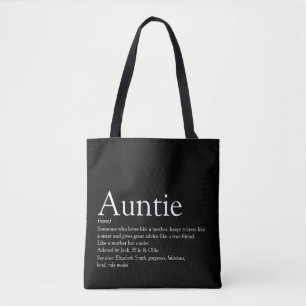 Tote Bag Modern Black and White Aunt Auntie Definition