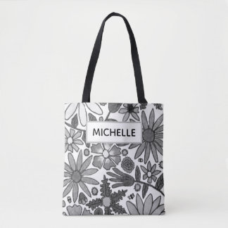 Tote Bag Modern Black & White Botanical Name