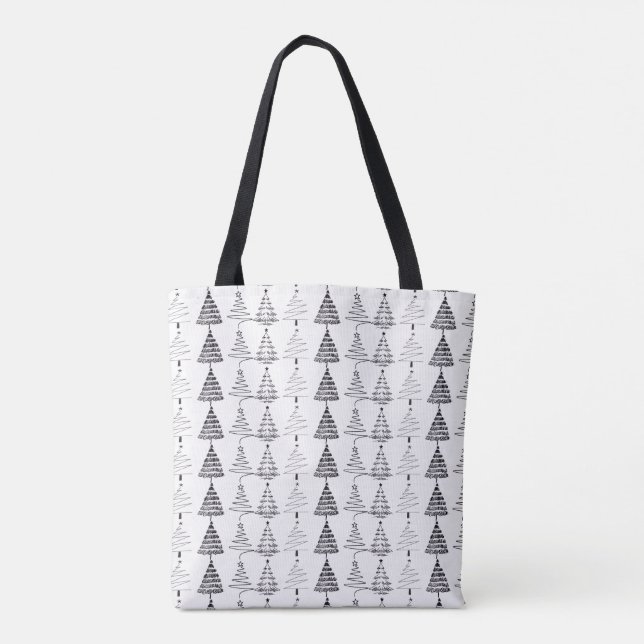 Tote Bag Modern Minimalist Christmas Trees Doodles (Dos)