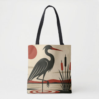 Tote Bag Modern Minimalist Heron by the Lake