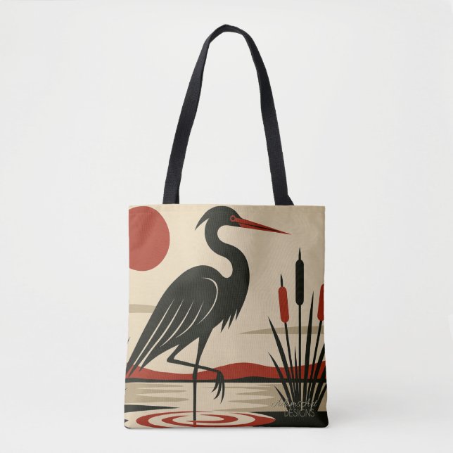 Tote Bag Modern Minimalist Heron by the Lake (Devant)
