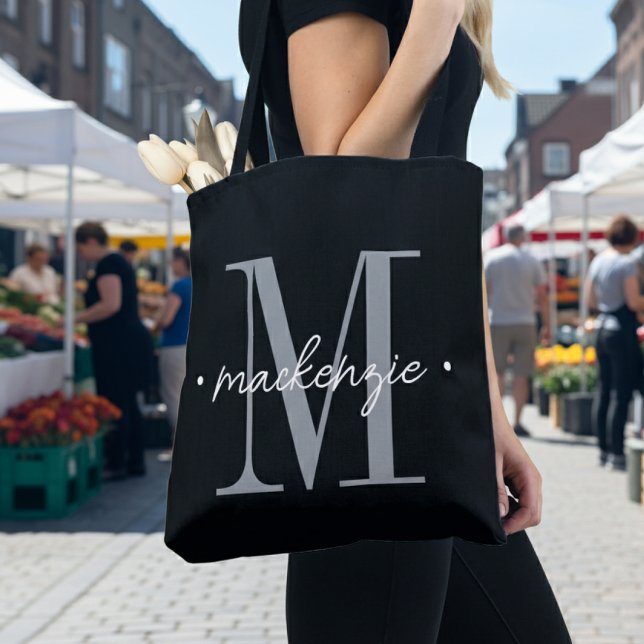 Tote Bag Modern Monogram Minimal Black White (Créateur téléchargé)