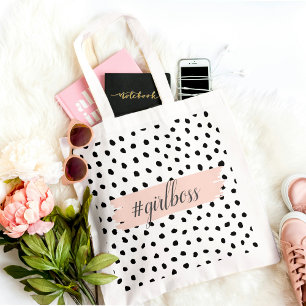 Tote Bag Modern Pastel Pink Girl Boss & Black Dots