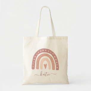 Tote Bag Modern Pastel Pink Rainbow Boho Your Name