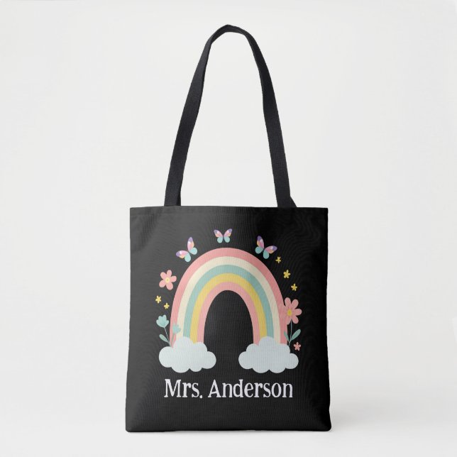 Tote Bag Modern Pastel Rainbow Personalized Teacher Gift (Devant)