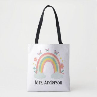 Tote Bag Modern Pastel Rainbow Personalized Teacher Gift