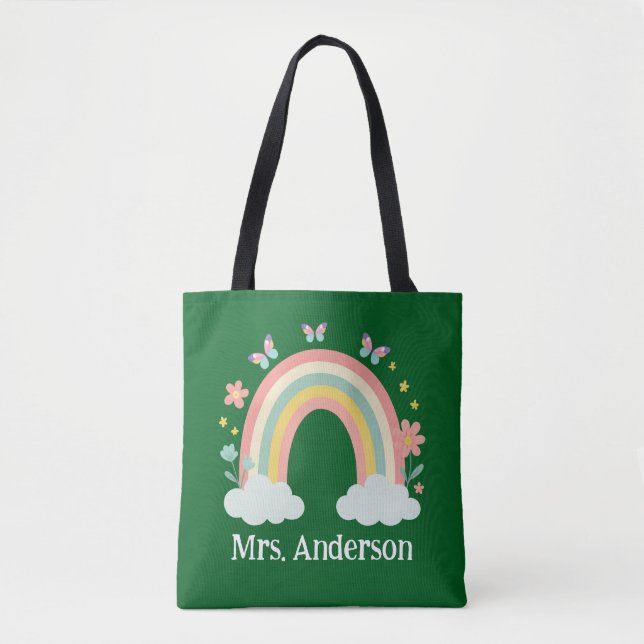 Tote Bag Modern Pastel Rainbow Personalized Teacher Gift (Devant)