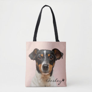 Tote Bag Modern Pet Photo Ajouter Votre Nom Empreinte de pa