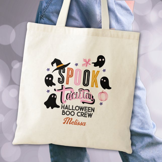 Tote Bag Modern Pink Black Spooktacular Halloween Boo Crew (Créateur téléchargé)
