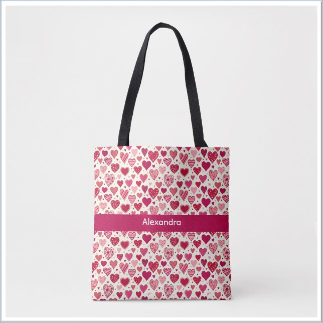 Tote Bag Modern Red & Pink Hearts Pattern (Créateur téléchargé)