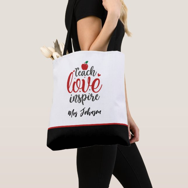 Tote Bag Modern Script Teach Love Inspire Teacher (De près)