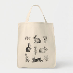 Tote Bag Modern vintage farmhouse Easter rabbits