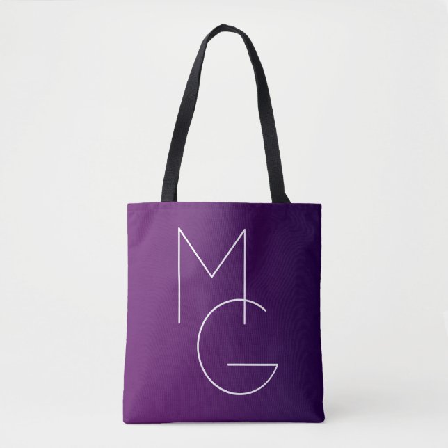 Tote Bag Moderne 2 Initiales | Ombre subtile violet profond (Devant)