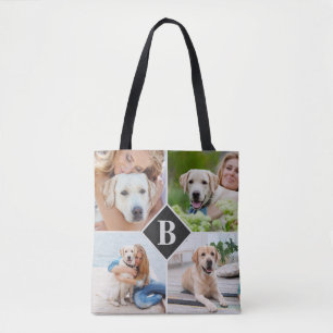 Tote Bag Moderne 4 Photo Collage Monogramme Animaux Amoureu